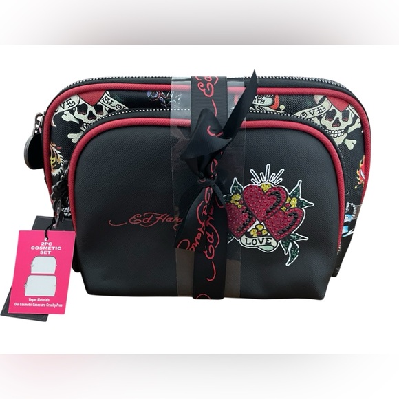 Ed Hardy Handbags - Ed Hardy Rhinestone Heart Cometic Bag Duo NWT